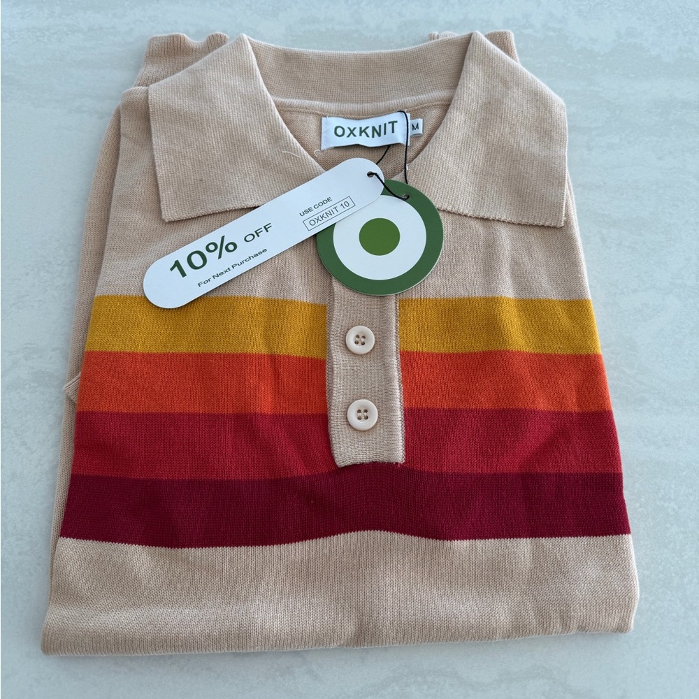Onknit Striped Polo Shirt - Beige, Orange, Red